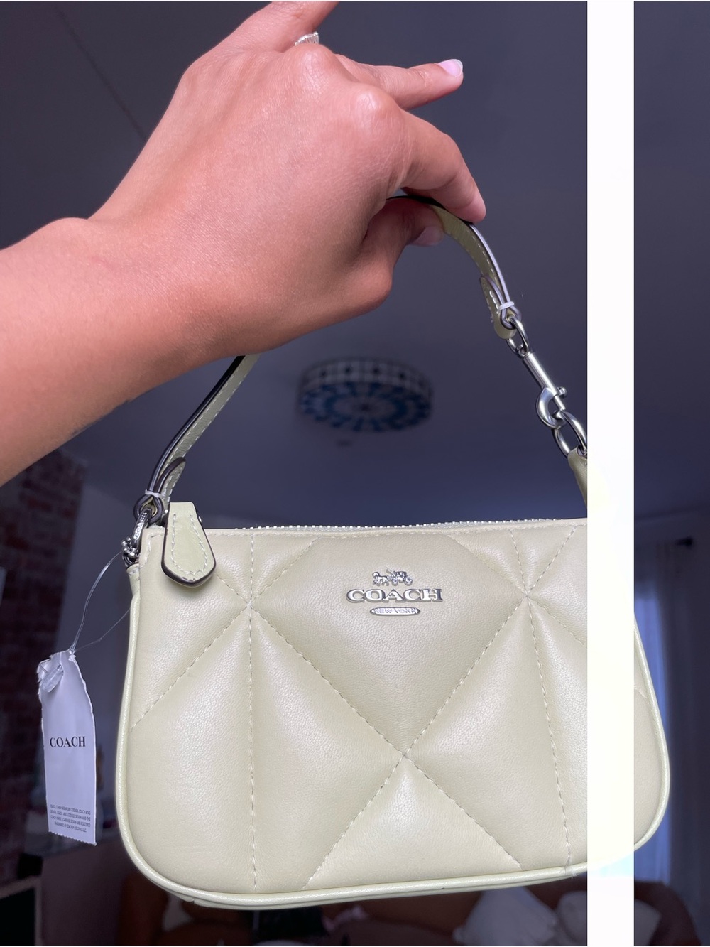 Coach Quilted Mini Shoulder Bag in Pale Green with Silver Hardware